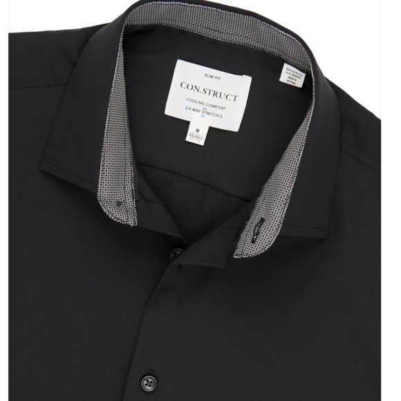 Con.struct Solid Black Performance Men's Black Dress Shirt - Picture 2 of 6